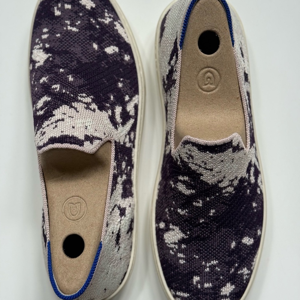 Rothy's Blue and White Sneakers with Artistic Design